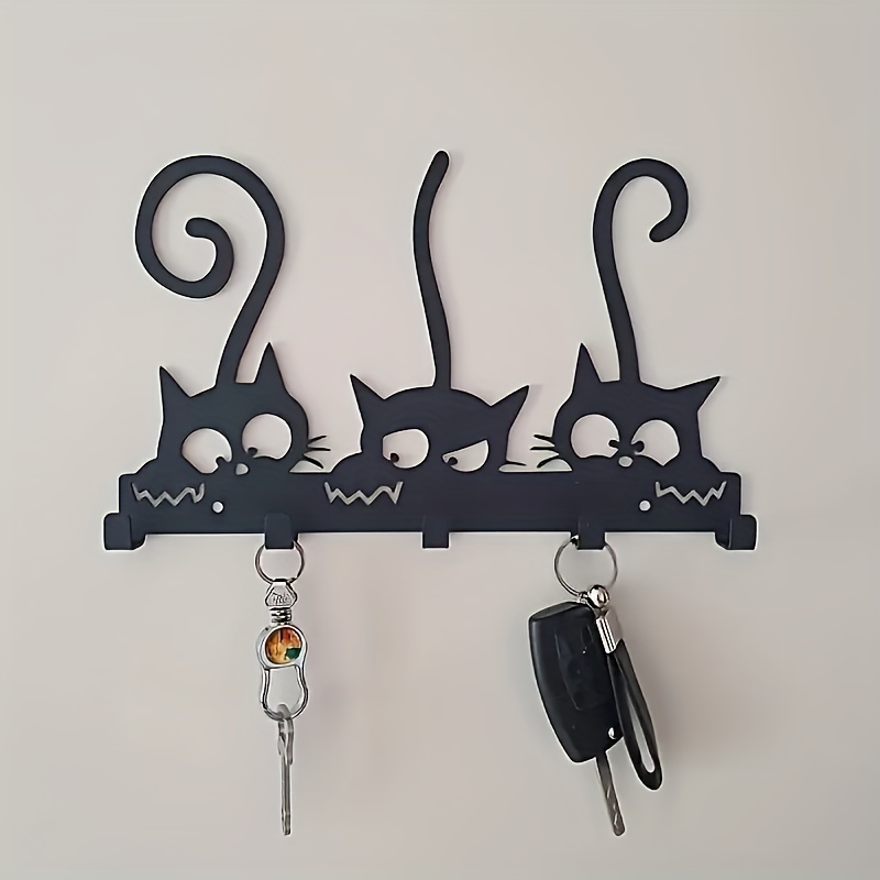 A Traditional Cat Wall Hook, Rust-resistant Iron Key Holder, Featuring 5 Decorative Hooks, Suitable For Keys, Hats, Towels - A Wall-mounted Storage Piece With Hooks.