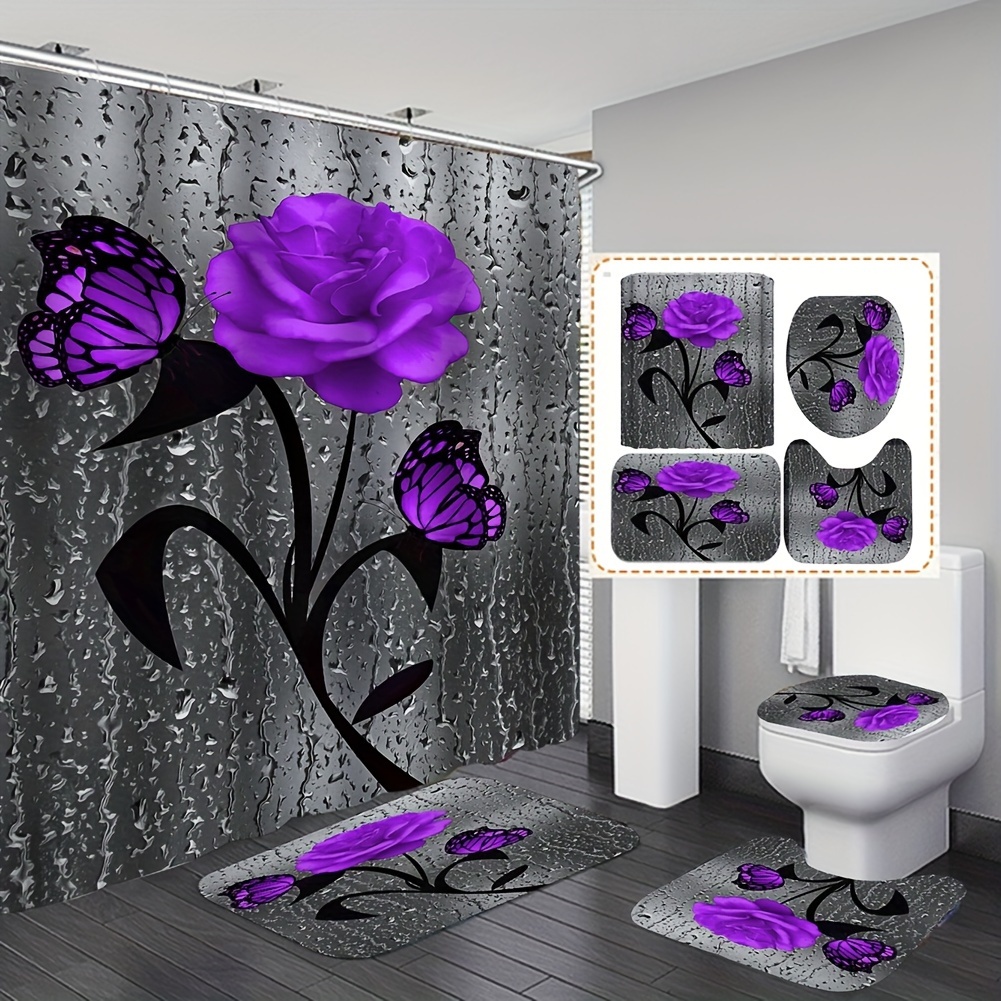 

4-piece Set Bathroom Curtains Christmas 3d Digital Printing Shower Curtain 4 Pieces For Home/ Hotel/ Party Decoration, With 12 Pieces Of Bathroom Hook