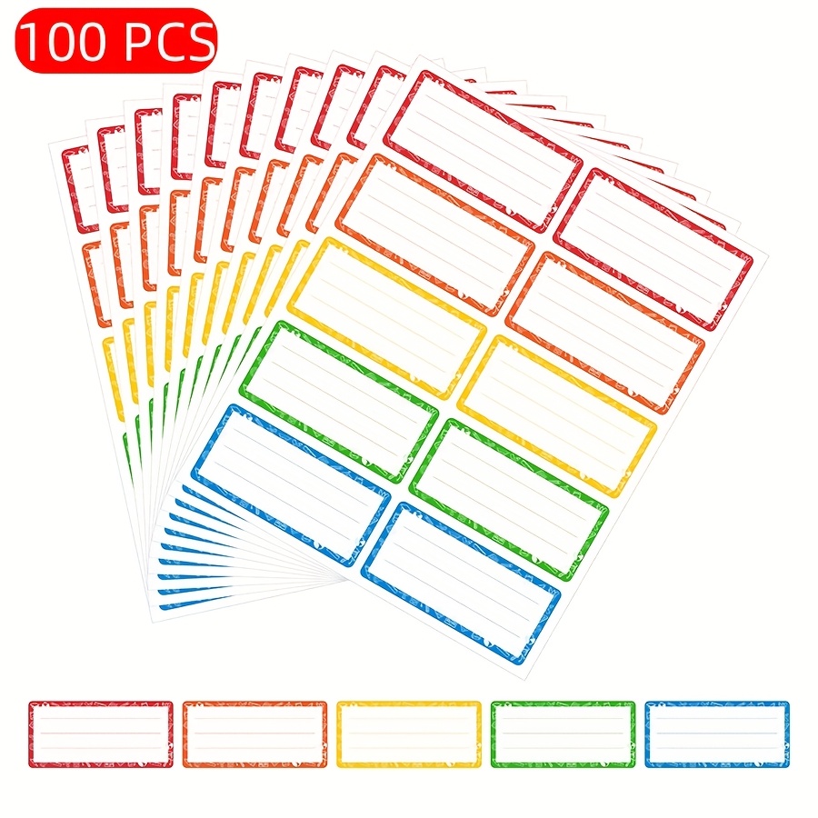 Image of 100 Colorful Name Label Stickers - 5 Colors Of Self-adhesive Labels, Suitable For Schools, Offices, Homes, Storage, Hospitals, And Travel