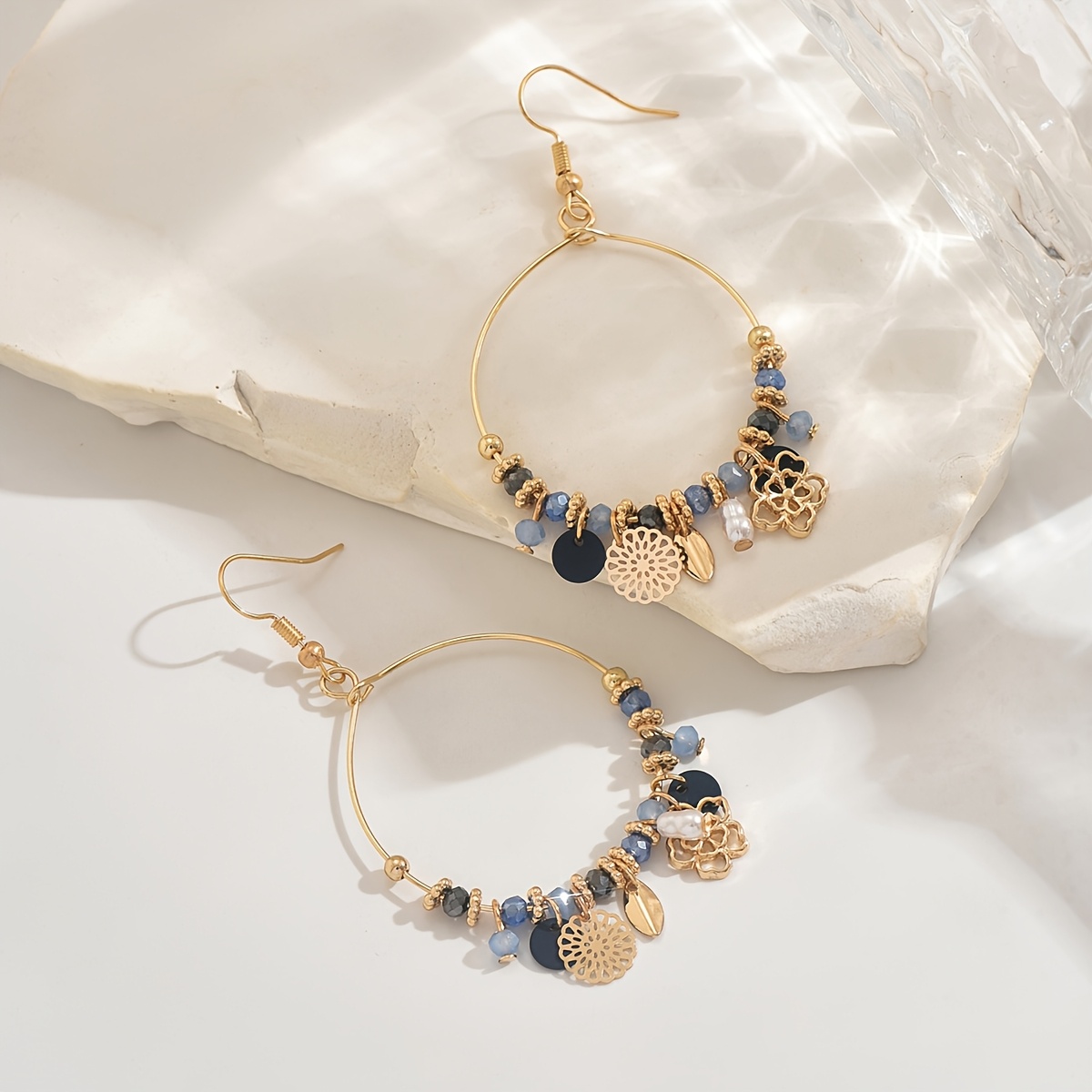 Retro Bohemian Mixed Color Hollow Flower Earrings, Stylish Design