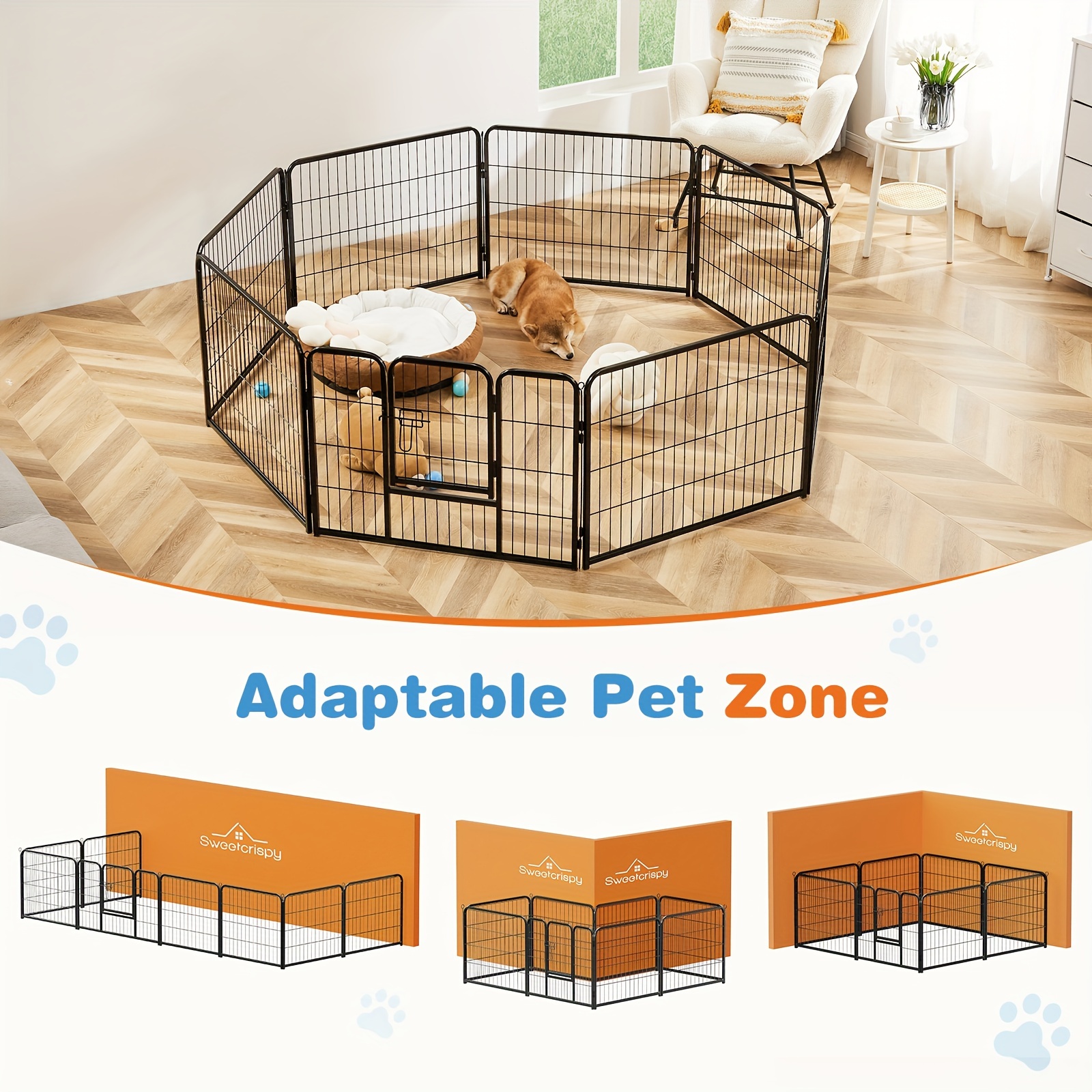 

Puppy Exercise Pen For Yard Gate, 8 Panel 32"height Heavy Duty Crates With Doors Metal Dog Pen For Outdoor