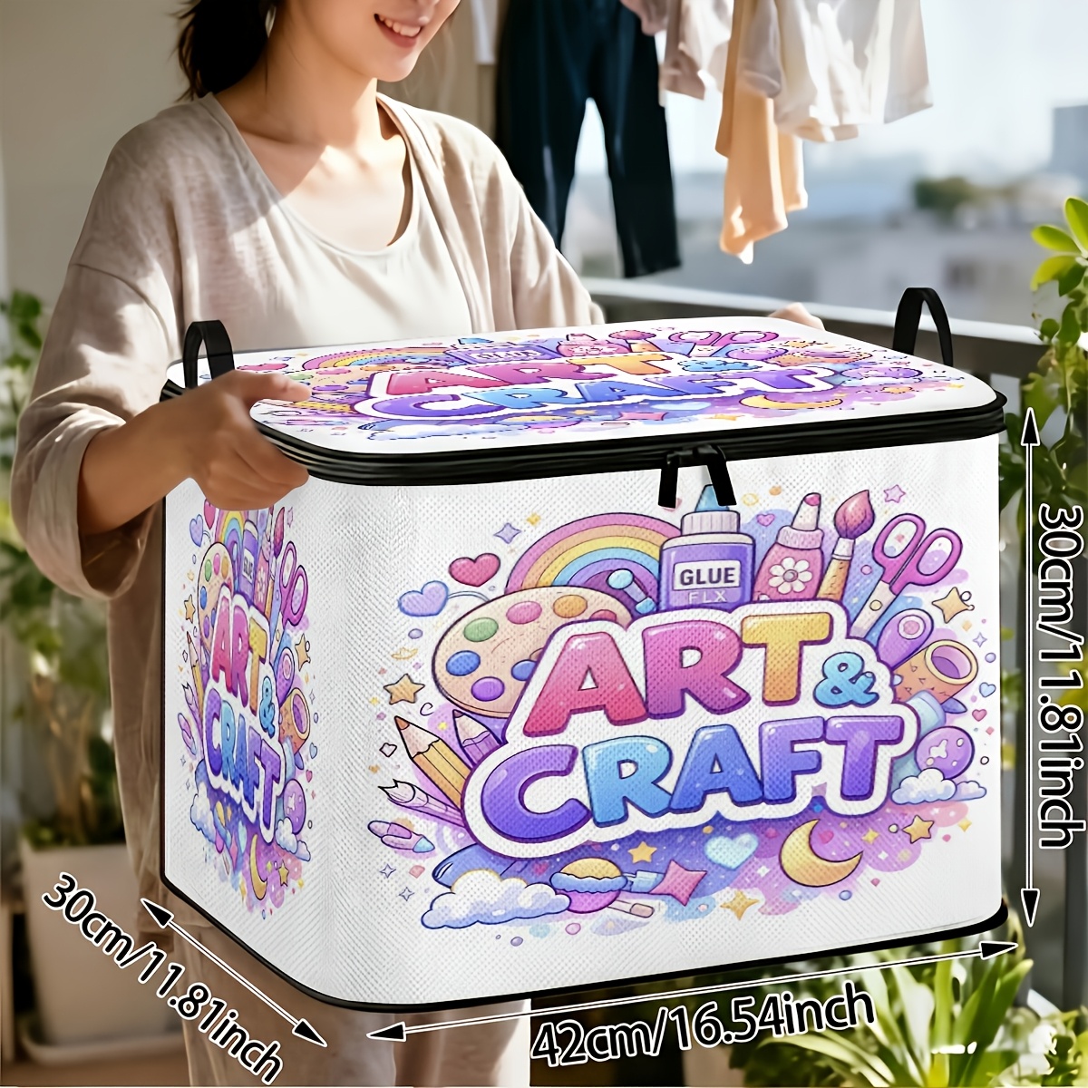 TEMU - Large-capacity Storage Box, Featuring And : Art And Craft Handcrafted Design With Artistic Print Patterns, A Sturdy And Durable Zipper, And A