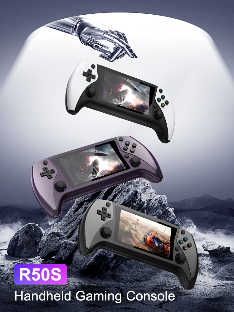 New Upgrade R50S Handheld Game Console - Portable Open-Source 4.0-in-4K HD IPS Screen Video Player with Sleek White/Purple/Black Design, Durable Battery & Charging Case for Casual Gaming, R50S, PSP Games, Handheld Gaming Console, Modern Aesthetic, Userfriendly Interface
