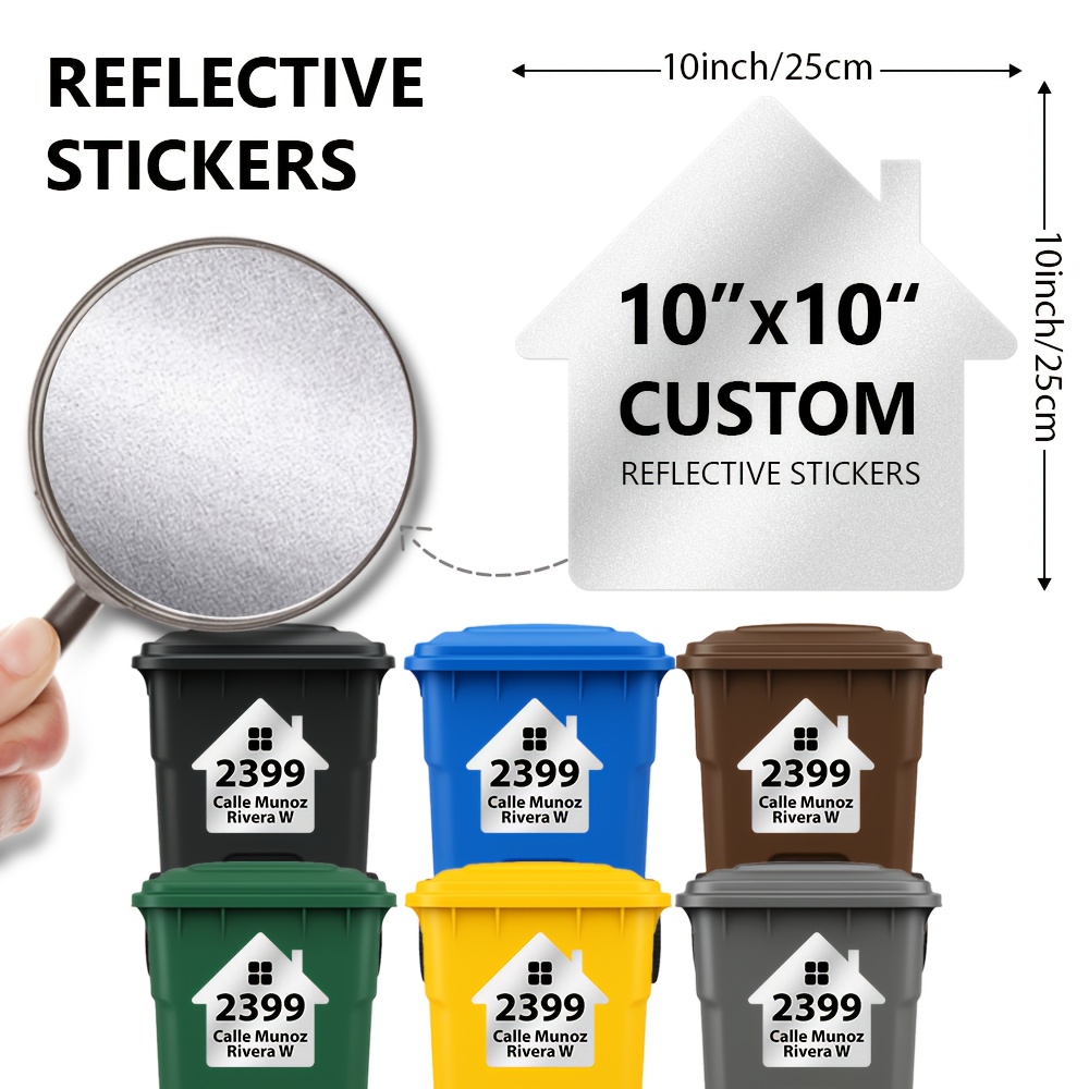 TEMU 5pcs Custom Garbage Bin Decor Address Vinyl Sticker, Personalized Trash Can Decal, Night Reflective Label
