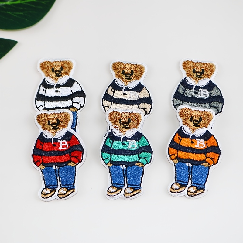 E-shop 6 Cartoon Niedliche Bär Stickerei Aufnäher - Aufbügeln/Nähen Aufnäher mit Herz- und Buchstaben-, Strapazierfähiger Stoff, für Kleidung, , Hüte,
