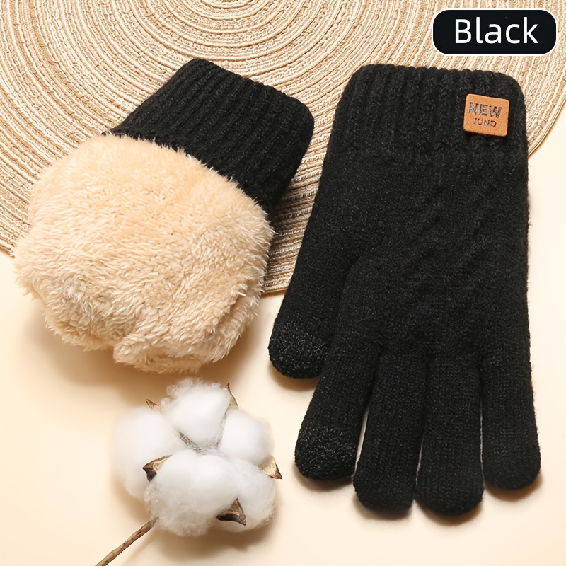 E-shop Ein einzelnes Paar kuschelige, dicke, winterliche Plüschfutterhandschuhe mit Touchscreen-Funktion, ideal für Damen und Herren, zum Laufen,