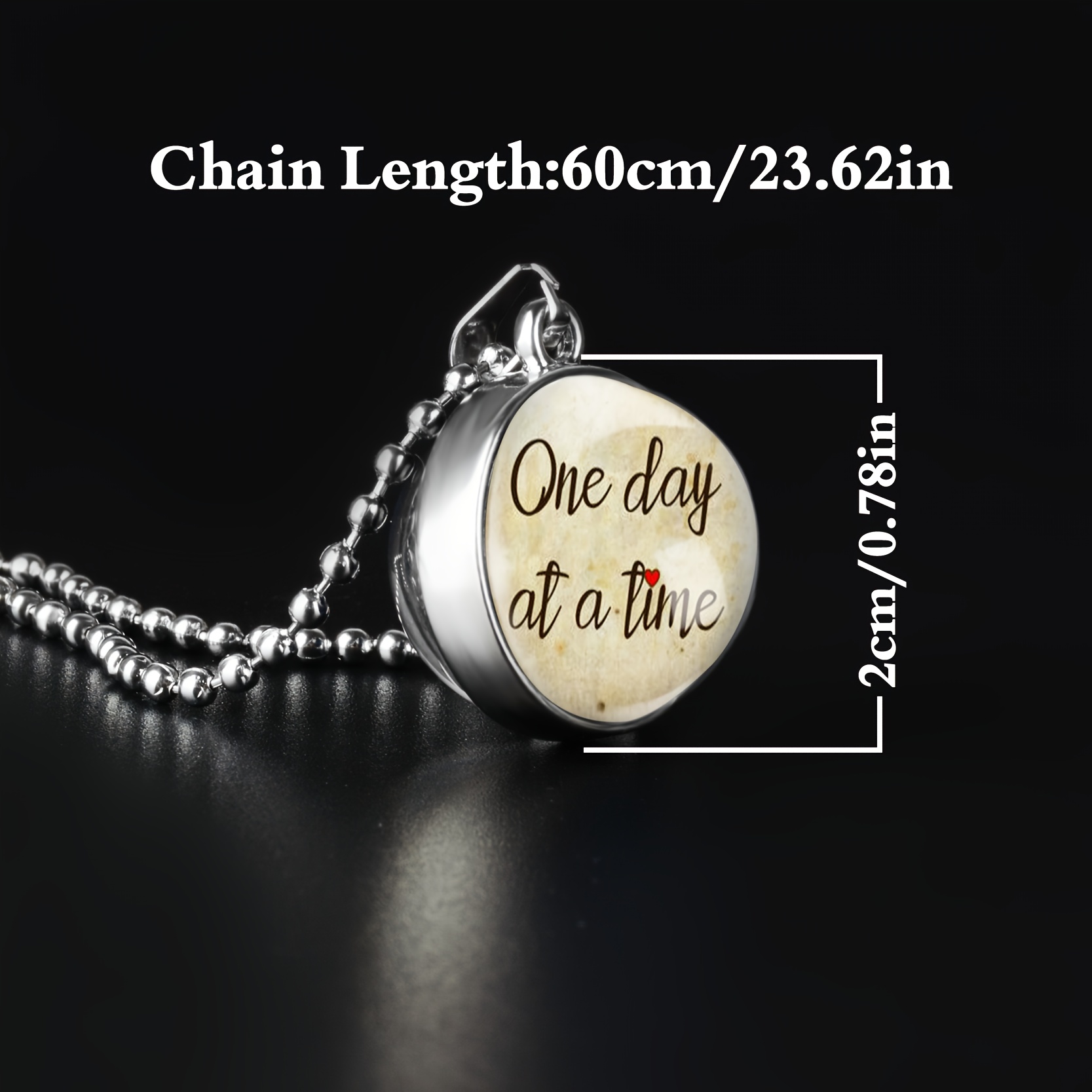 Women's Double-Sided Art Pendant Necklace, "One Day at a Time"