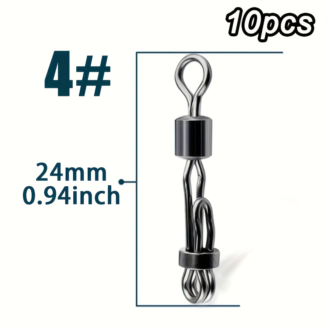 TEMU 9km 10pcs Fishing Rolling Swivel Snap Fishing Hook Solid Rings Fishing Line Quick Link Carp Wear-resistant Rustproof