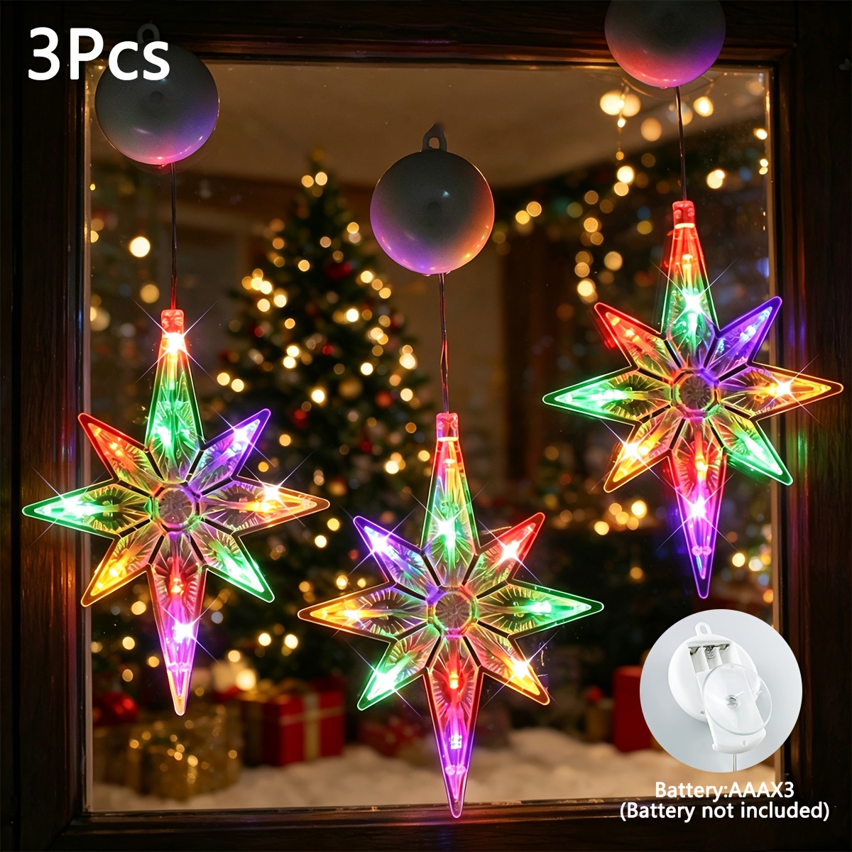 TEMU 3pcs, Window Decor Sucker String Lights, Battery Operated, Christmas Decorations, Curtain Lights, For Home, Bedroom Lights, New Year, Christmas