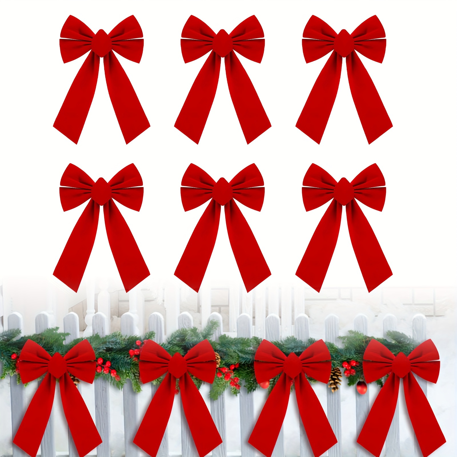 

6pcs Christmas Bows - Ornaments & Wreath Decorations For / Parties