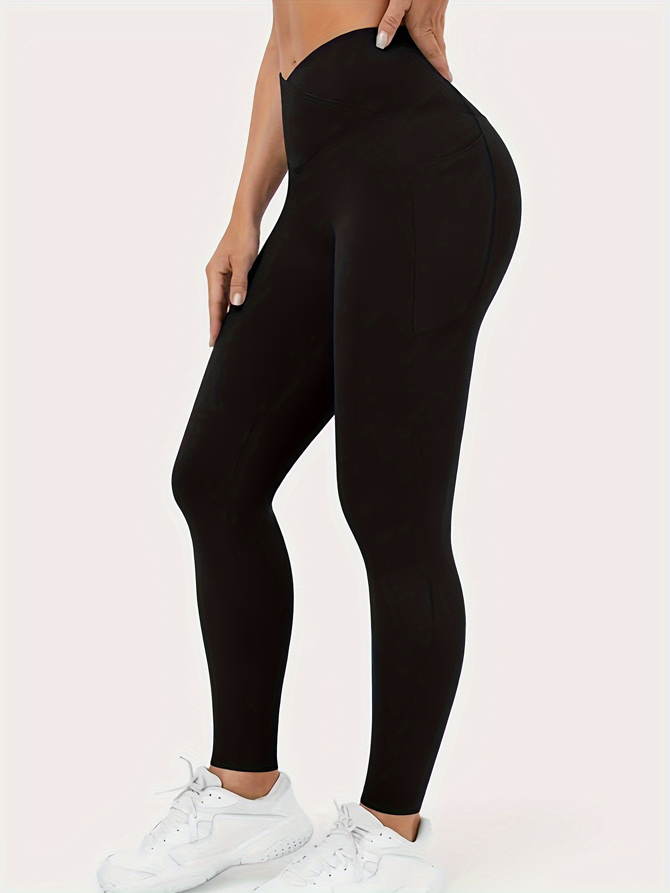 Cross Waist Yoga Workout Tight Pants, High Waist Stretchy Sports