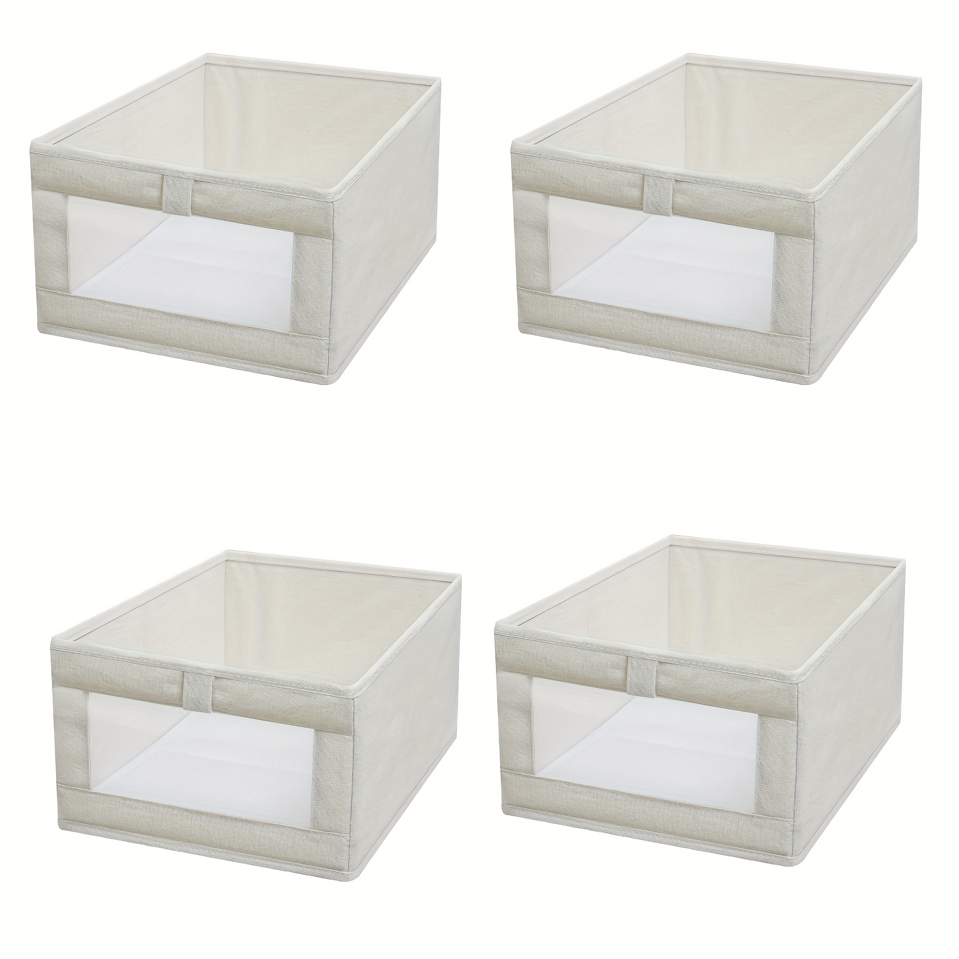 

4pcs Organizer Set - Foldable Storage Bins With Clear Viewing Window For Easy To Clothes & Jeans, White