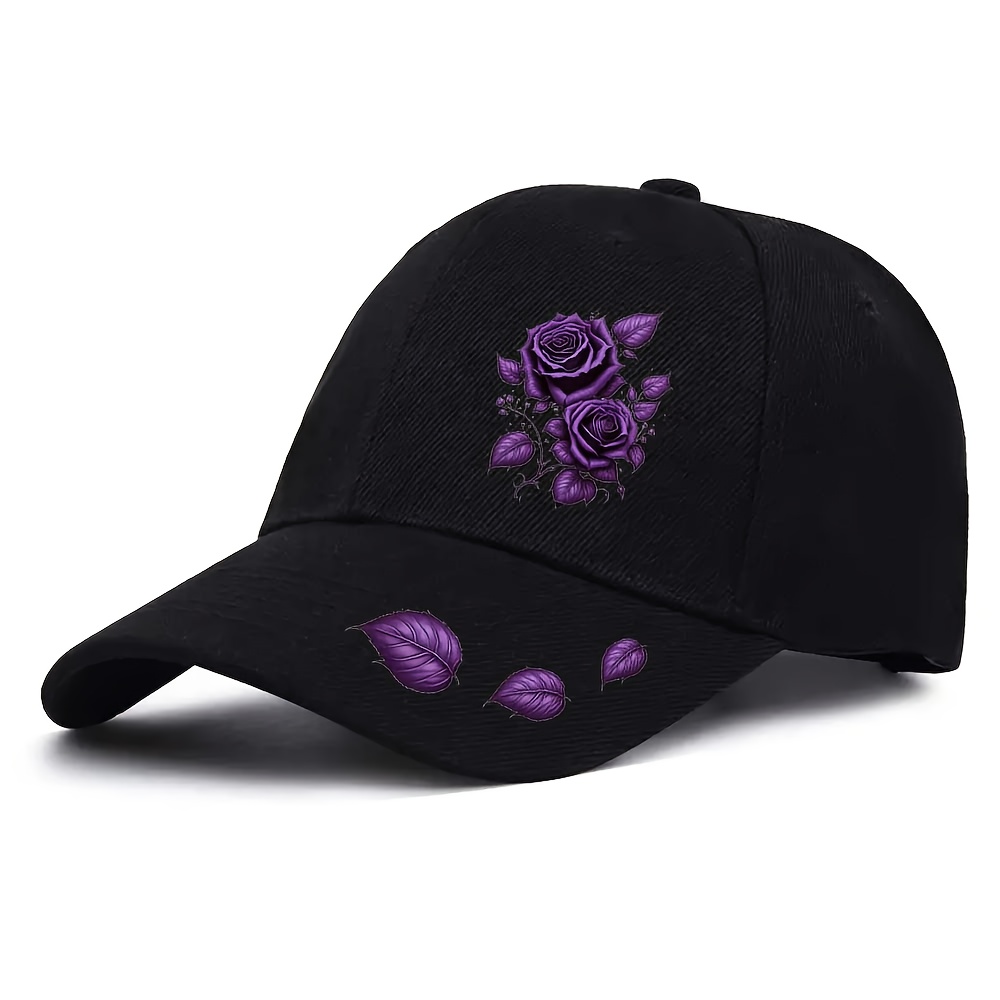 TEMU 1 pièce, Casquette de Baseball Six Panneaux Imprimé Bordure Rose Violette, Chapeau de Soleil Sportif Extérieur Ajustable Unisexe