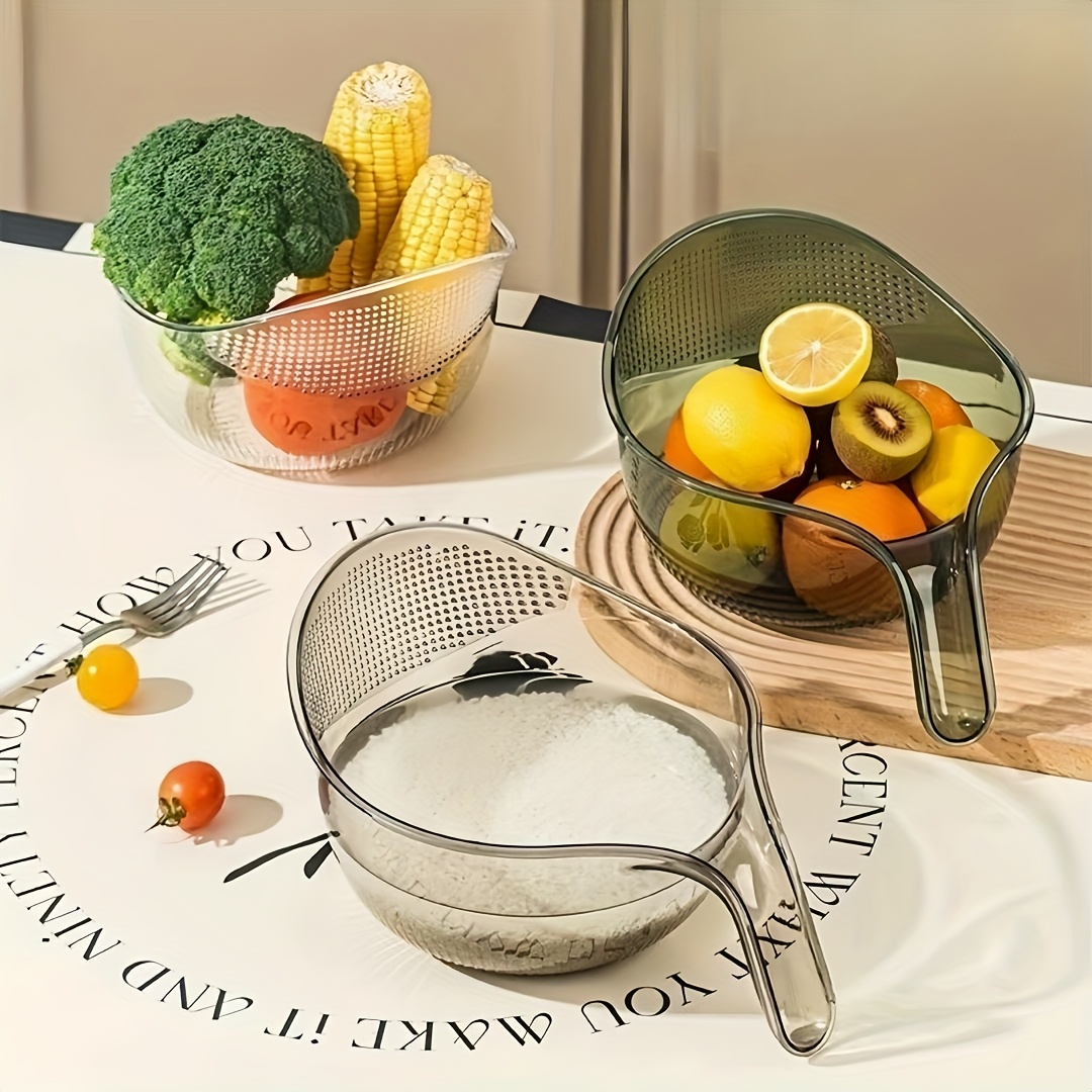 1pc Multifunctional Plastic Rice Washing Bowl with Quadrilateral Intensive Holes, Water Draining Basket, Fruit Bowl