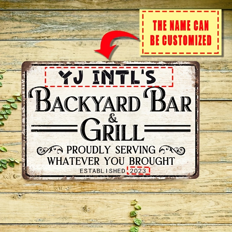 

(custom)vintage Personalized Backyard Bar Metal Aluminum Material Sign Customized Name