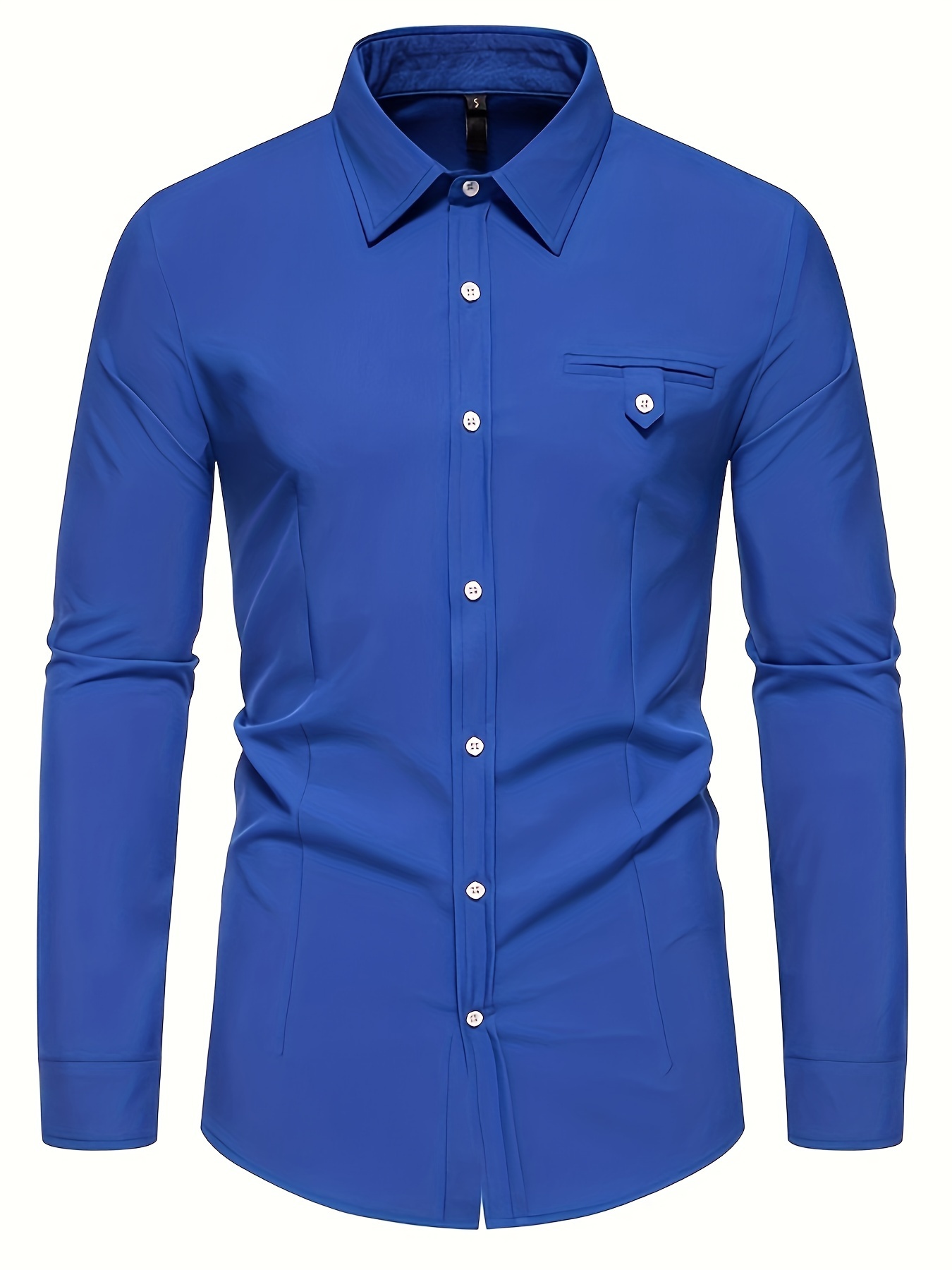 Camisa azul marino lisa para hombre de manga larga, ideal para