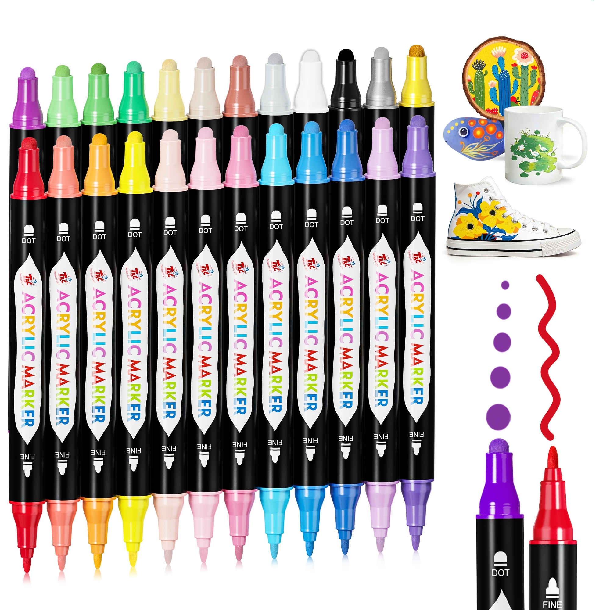 Image of Tbc The Best Crafts 24 Colors Dual Tip Acrylic Markers, Calligraphy Pens, Dual Tip Tip And Dottip Pens For Non-toxic Vibrant Hues, Perfect For Paper, Stone, Wood, Fabric, Glass & More