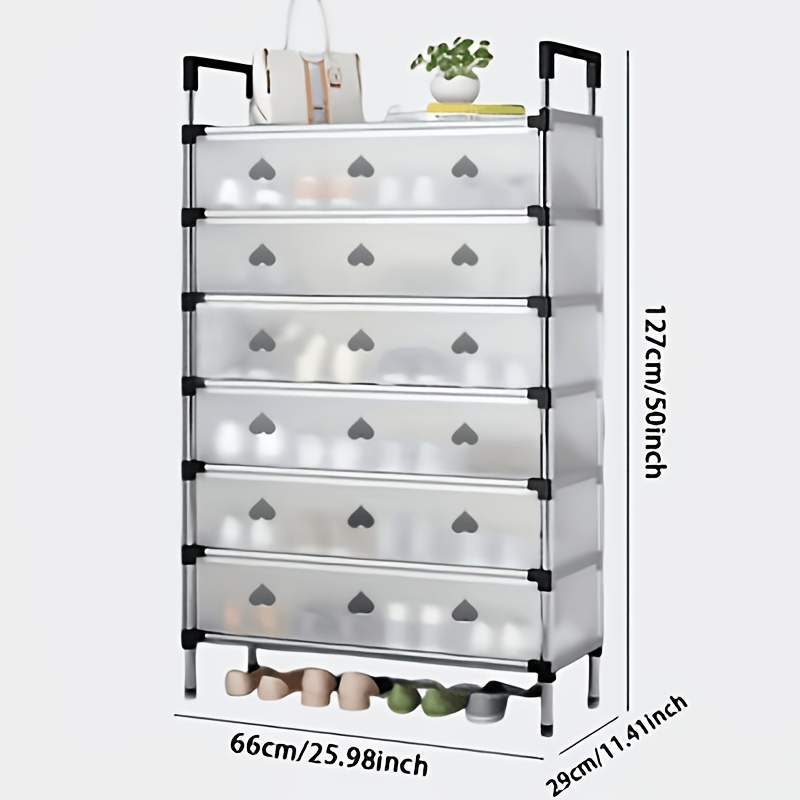 TEMU Étagère à chaussures -poussière à 7 niveaux - Boîte de rangement transparente et durable avec des touches noires, , , , | Meuble à chaussures