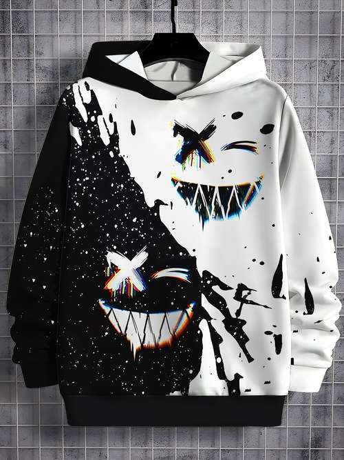 Sweat à Capuche Enfant Imprimé 3D Fantômes/monstres - Manches Longues, Poches, Pour Halloween Ou Quotidien