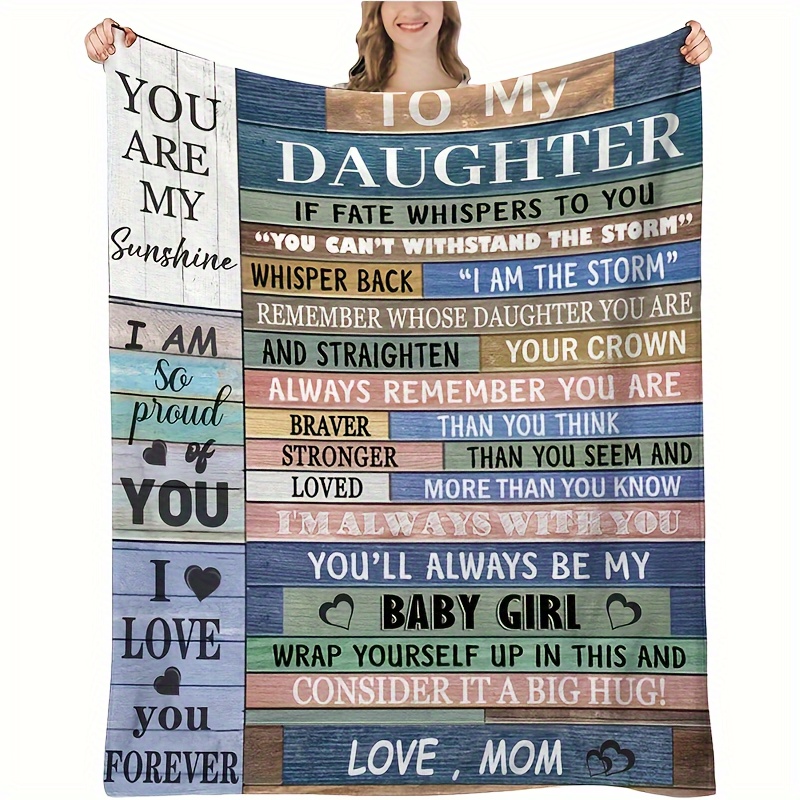 TEMU 1pc "to My Daughter" Flannel Blanket - Soft, Reversible Throw With Inspirational Messages, For Sofa, Bed, Office & Travel - Perfect Birthday Gift For Daughters, Mixed , Blanket