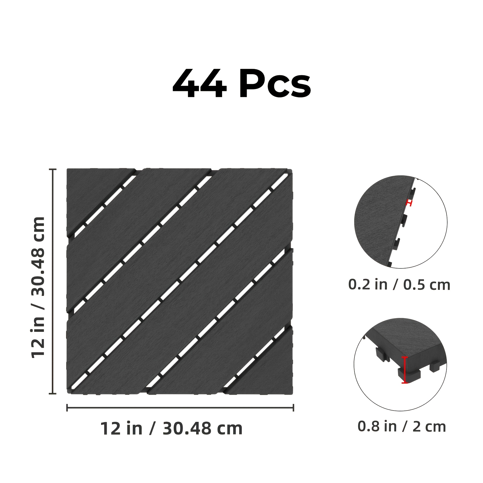 TEMU Biyuhiu 44-pack Interlocking Deck Tiles - 12" X 12" Waterproof Outdoor Flooring - Non-slip Woodgrain Patio Pavers For Garden, Poolside, And