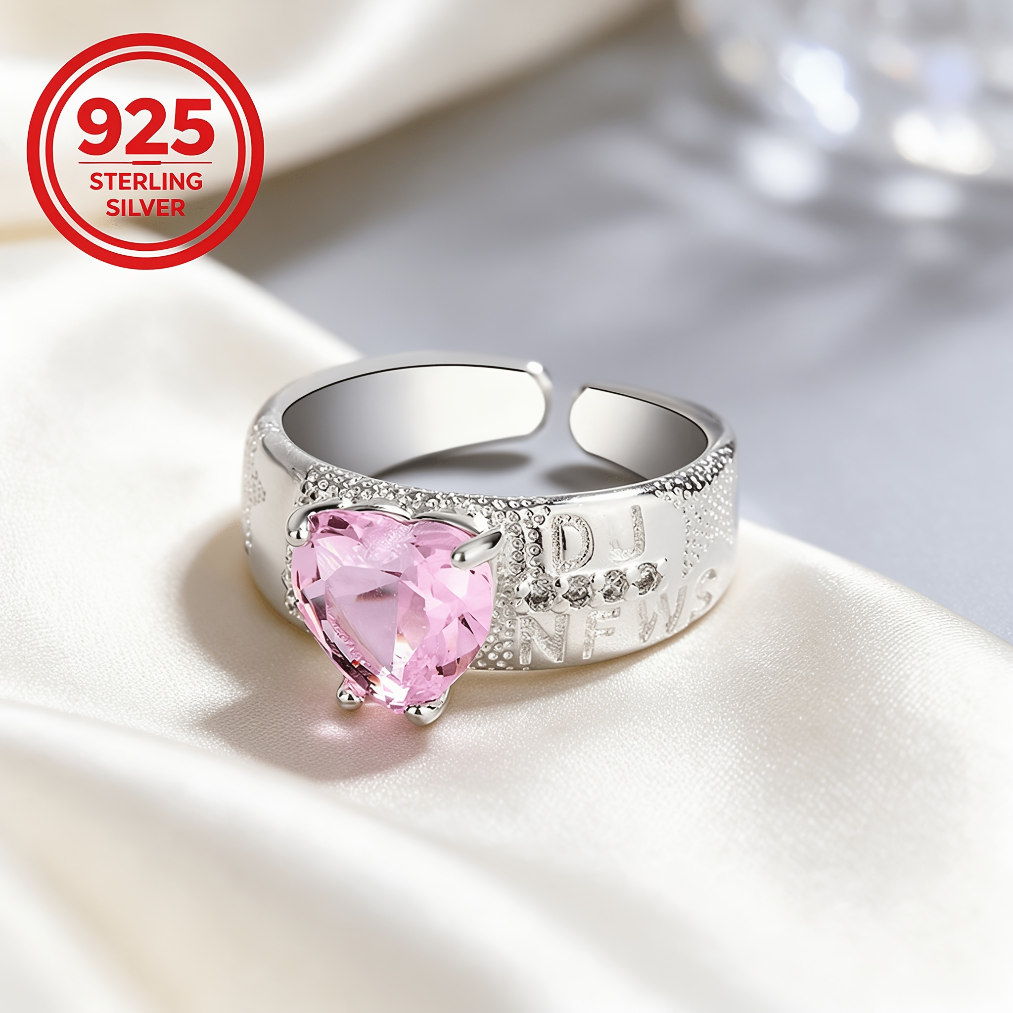 925 Silver Hypoallergenic Adjustable Open Heart Letter Ring, Stylish