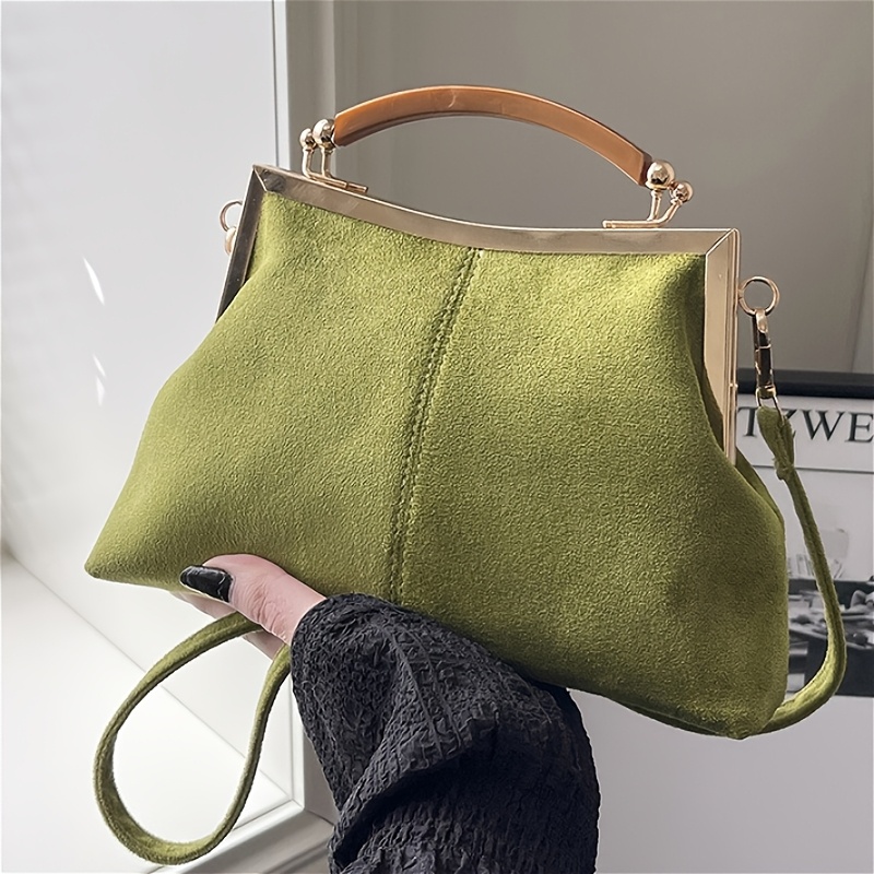 TEMU 1pc Niche Western Handbag, Suede Velvet Color-block Shell Bag, Women's Versatile Retro Casual Shoulder Bag, Easy High-end Body Bag, -color