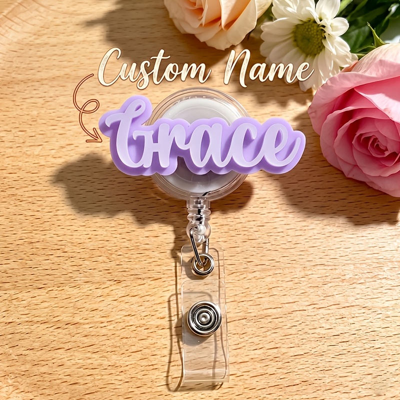 TEMU 2d [customized] 1pc Custom Personalized Text Name Retractable Badge Reel Nurse Id Badge Holder Rn Badge Clip Lanyard Accessory Name Badge