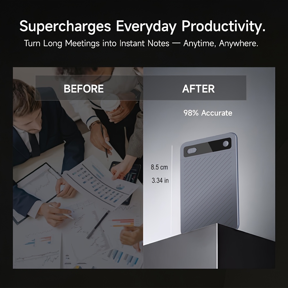 AI Ultra-Thin Portable Recording Device, Featuring AI-powered Transcription and Summarization, a 64GB Music Recording Device with App Control, Supporting 100+ Languages, for Recording Calls During Lectures, Meetings, Concerts, and Live Performances