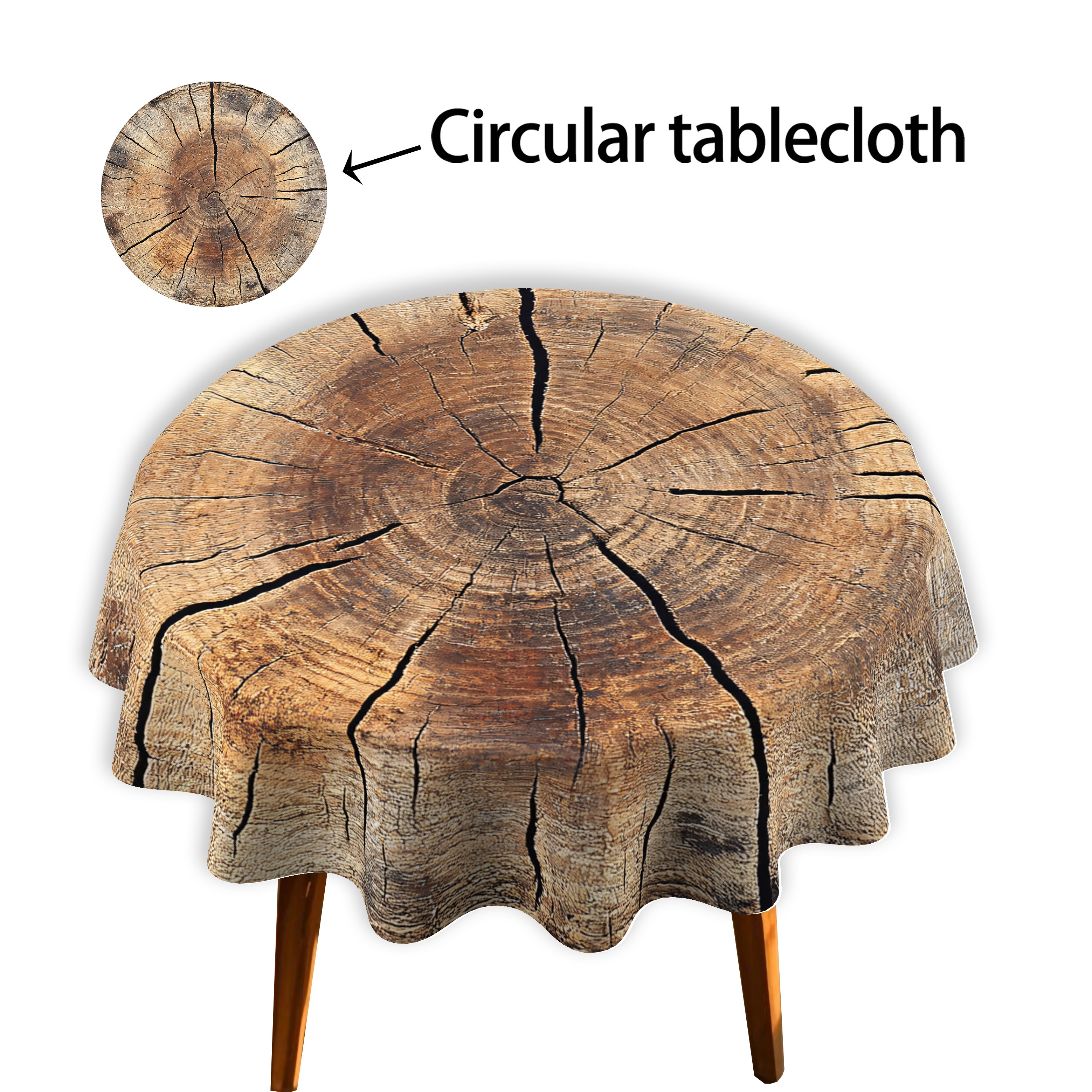 1pc Round Stump Tablecloth With Stump Pattern 2d Flat Printing For Dining Table Coffee Table Picnic Photo Backdrop
