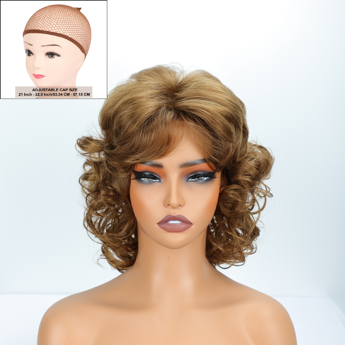 12 Inch Chic Short Light Brown Curly Wig With Flirty Side Bangs - Synthetic Hair For - Versatile Curly Wave For Women