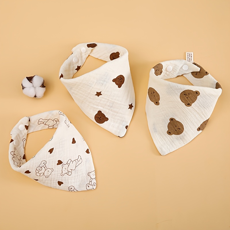 3-strip Pack Bibs, Comfortable And Breathable, 4-layer Absorbent Fabric, Cute Bibs, Suitable For Home And Outdoor Use Random Color