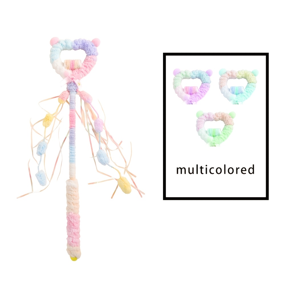 TEMU 1pc Macaron Style Cat Teaser Wand With Shimmer Tassels & Fluffy Pom Poms, Soft Non-slip Handle Interactive Cat Toy For Kitten Exercise & Boredom