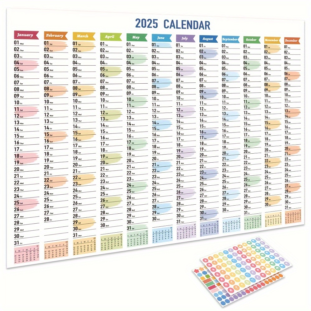 

2025 Wall Sticker Calendar, 12-month Daily Planner, Large Size 29.1 X 20.4 Inches, Paper, English, Office Supplies, , Room Decor, Ideal For New Year & Christmas Gifts