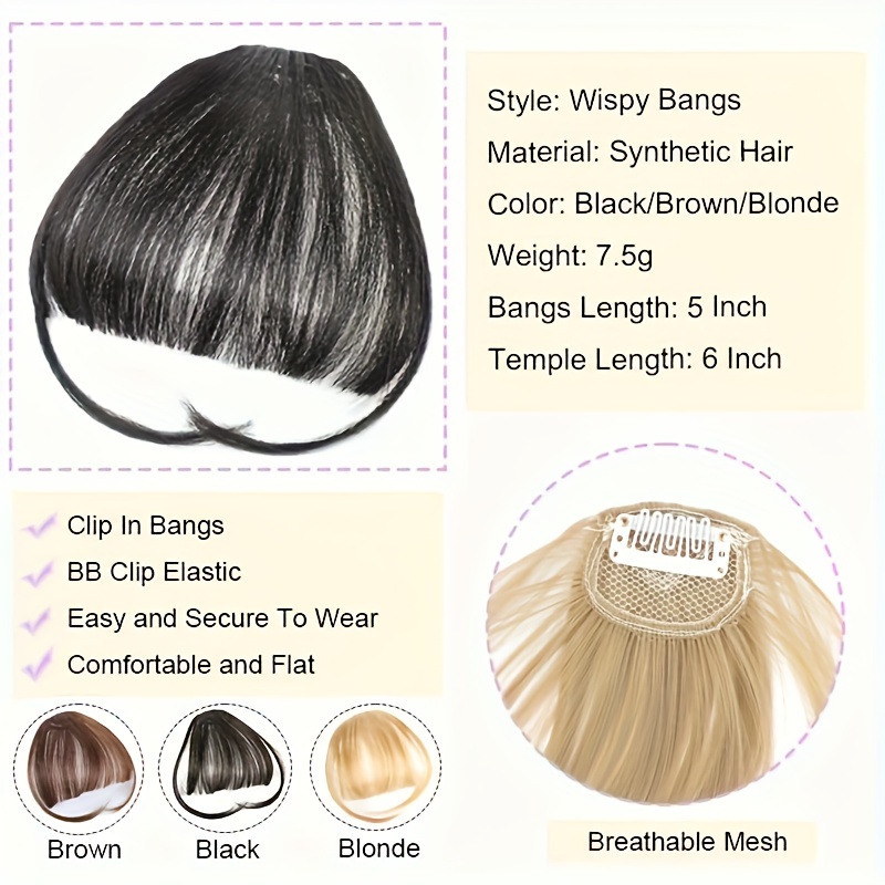 elegant womens afro curly clip in hairbangs wig natural looking   dark     bangs fluffy lengthening hair accessory comfortable   with breathable mesh details 1