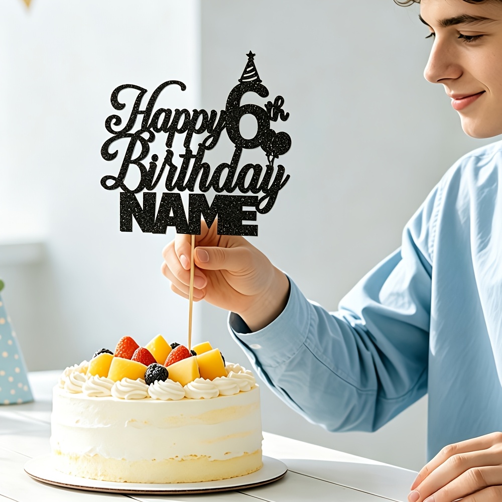 TEMU Custom Diy Cake Topper, Shiny Balloon Shaped Birthday Hat Cake Decor, Personalized Name& Age, Anniversary Celebration Dessert Table Baking Party
