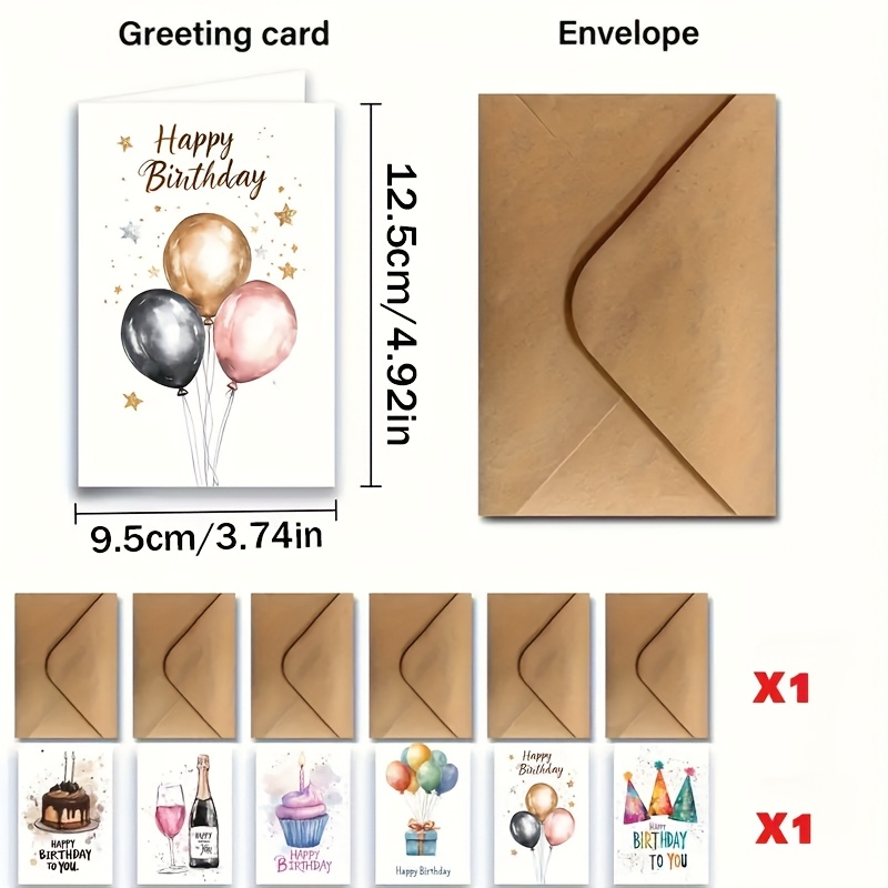 E-shop 12 Stück Blanko-Wasserballons & Geburtstagskuchen Grußkarten mit Umschlägen - Personalisierbar mit Name/Nachricht, geeignet für Geburtstage,