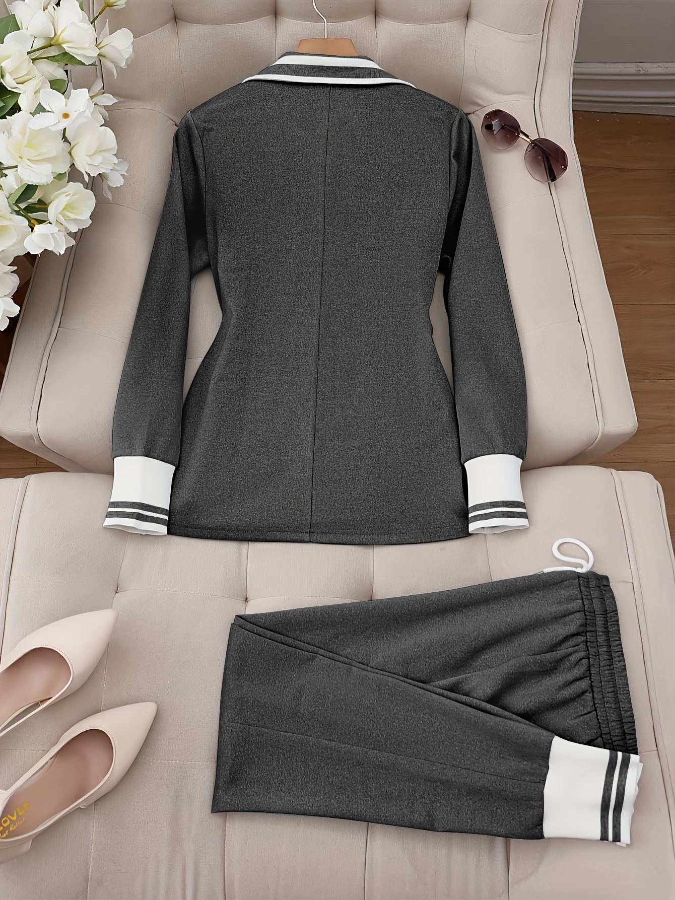 Targeted Development 2024 Fashionable and Elegant Solid Color Casual Street Striped Suit and Pants Set