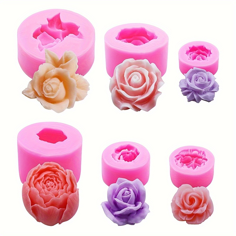 

6-piece Silicone Flower Candle Mold Set - Irregular Shapes For Diy Crafts And Home Decor