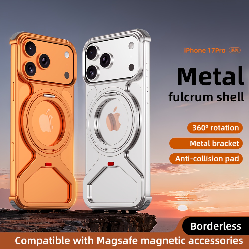 Phone Case - Compatible with Iphone 17/Iphone 17 Pro Max/Iphone 17 Air/Iphone 17 Pro[Metal Invisible Magnetic Stand Case]360-Degree Rotating Magnetic Stand with Borderless Hollow Heat Dissipation Protection Case