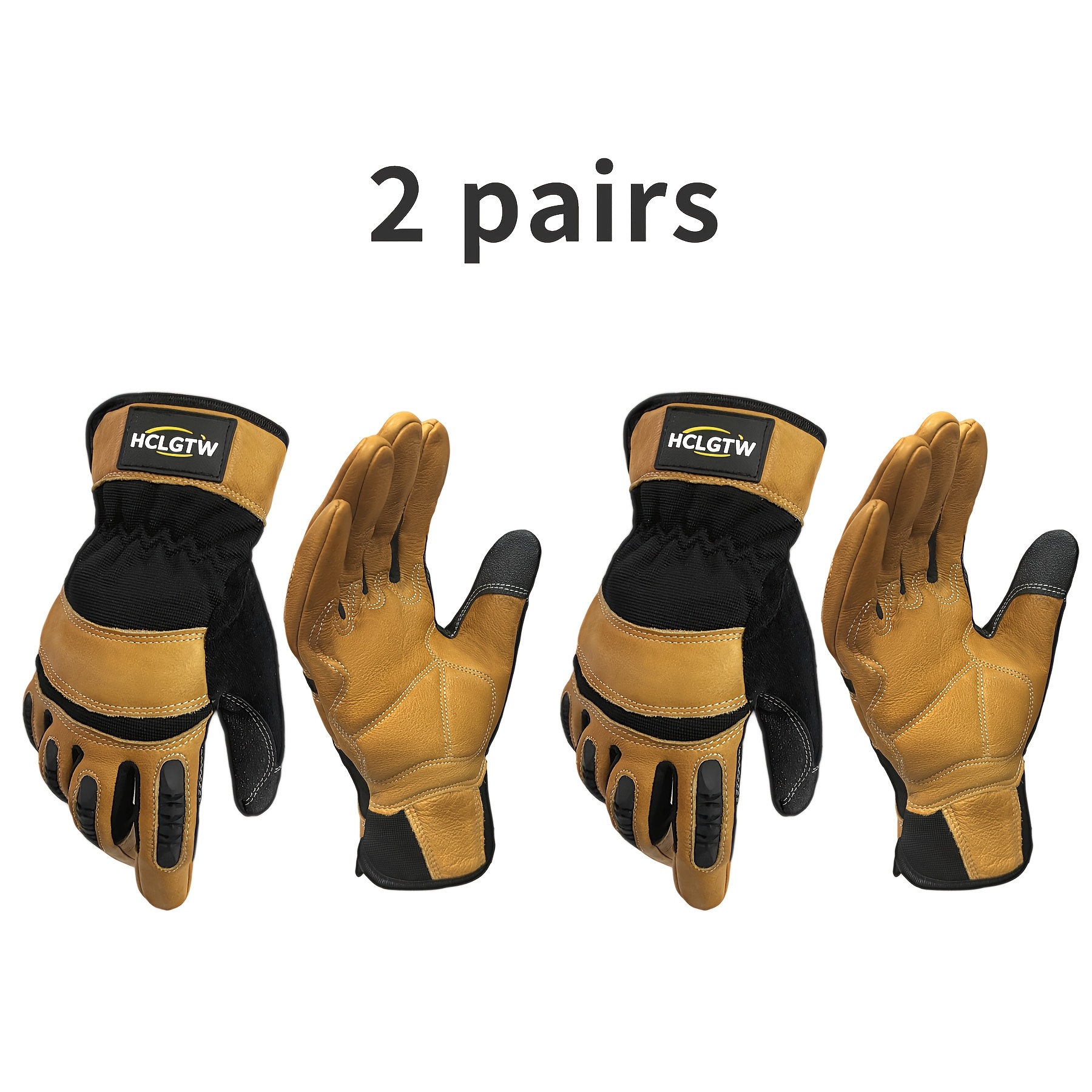 TEMU Of Coffee-colored Cowhide Gloves, Impact Protection Gloves, Outdoor, Garden Gardening, Leather Safety Men's Heavy-duty Work Gloves, With Ground