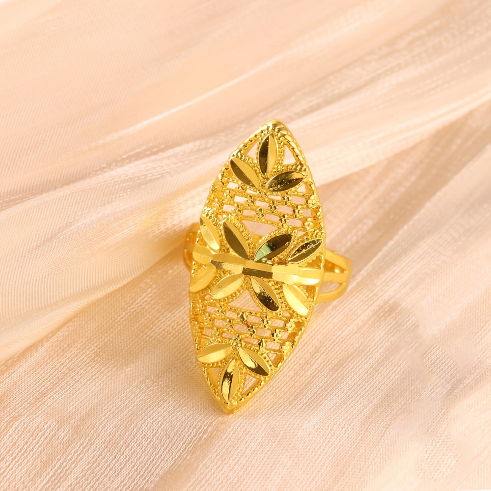 TEMU [ 5a Quality ] Retro Luxury Hollow Carving Petal Ring Light Non Fading Ring Ramadan Birthday Gift Party Wedding Gift For Girlfriend And Wife