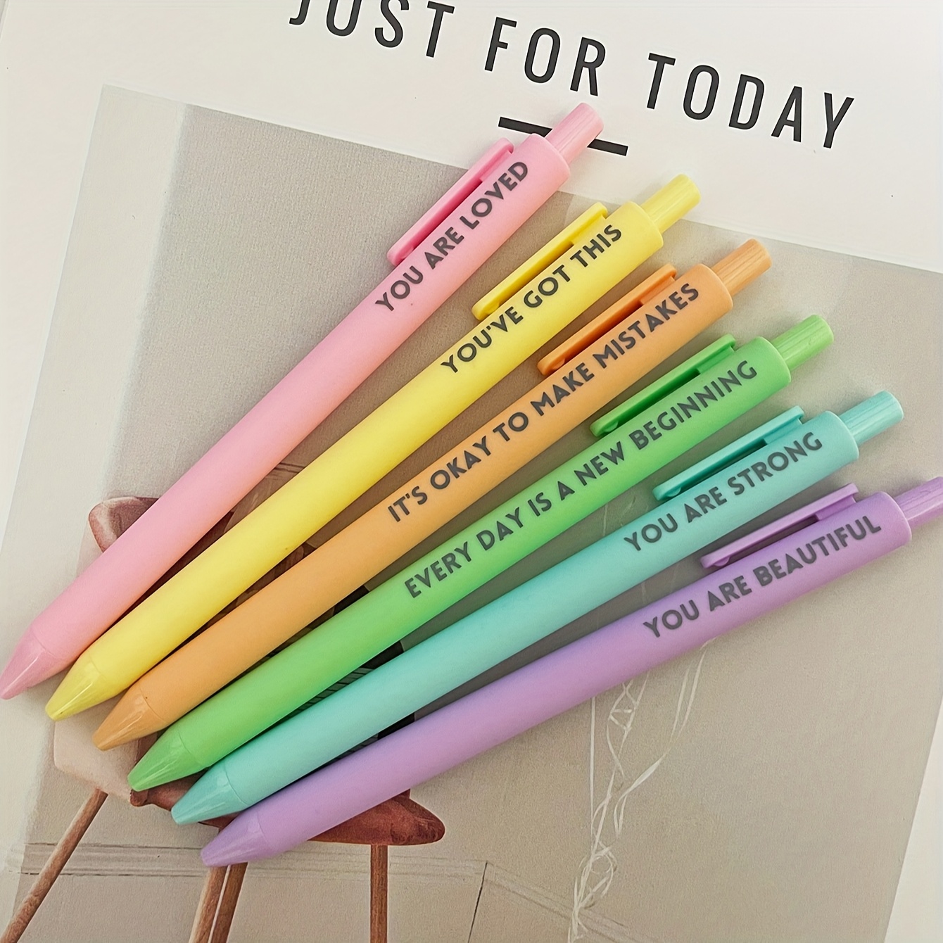 6-pack Motivational Rollerball Pens - Inspirational Quotes, Retractable Medium Point, Black Ink, Plastic Rubberized Grip, , With Pocket Clip - Positive Message Writing Pens For Journaling
