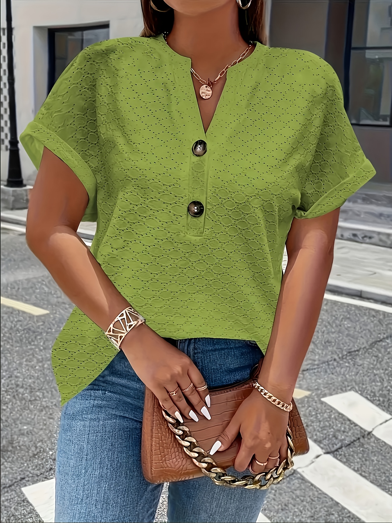 Women's Elegant Middle Eastern-Inspired Black Button-Front T-Shirt - Stand-Up Collar Short Sleeve Top, Machine Washable Spring/Summer Casual & Formal Wear, Ladies T Shirts, Versatile Top, Sophisticated Style, Durable Material, Fashion Top, Summer Wardrobe, Everyday Top, Buttonfront Top, Lightweight Top, Stylish Blouse, Fashionconscious Women