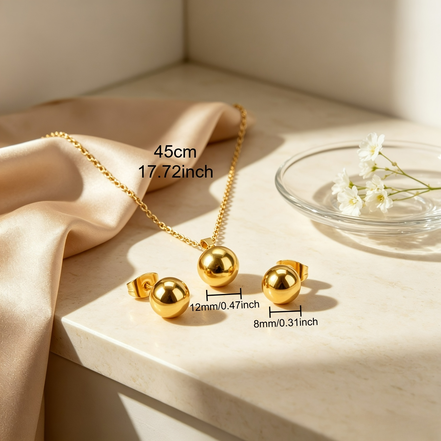 3pc Exquisite Smooth Spherical Stainless Steel 18k Gold-plated Set
