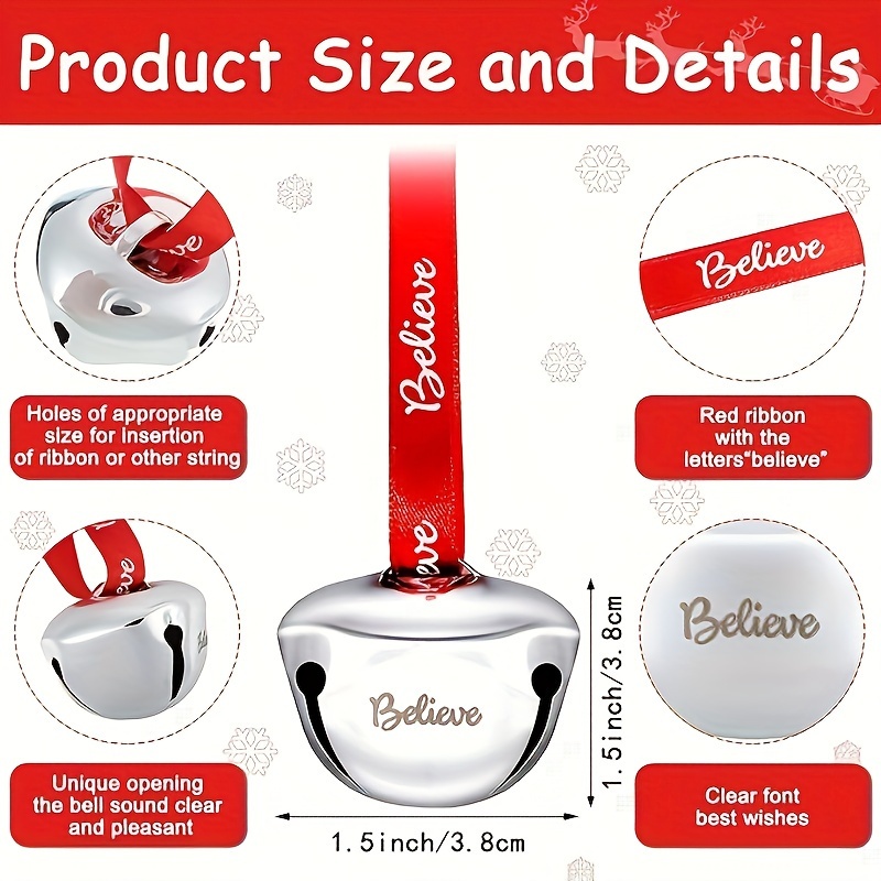 48 pieces of christmas polar bell loose bulk believe bell decoration christmas   with red ribbon golden   to christmas hanging bell mini bell suitable for christmas tree wedding baby shower family and party 1 5inch
