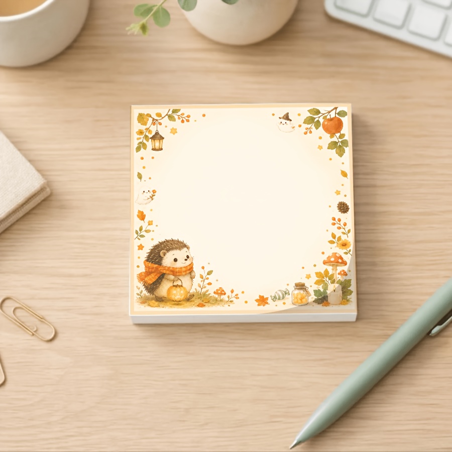TEMU Autumn Cute Hedgehog Memo Pad Fall Forest Illustration Fall Pumpkin Mushroom Leaf Border Notepad Writing To-do Aesthetic Desk Stationery For