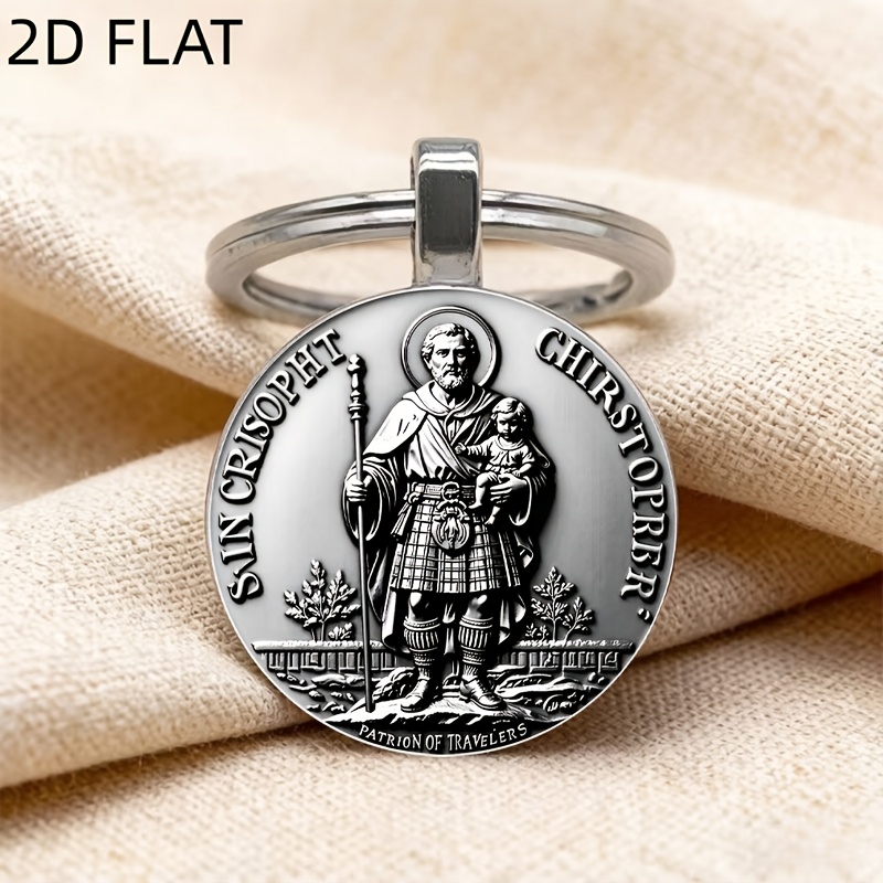 TEMU Saint Christopher Keychain, Patron Of Travelers Metal Key Ring, Catholic Religious Gift For Men And Women, Protection Talisman, Durable Round