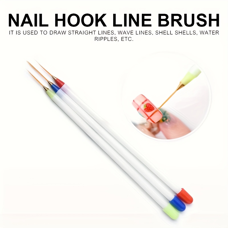 TEMU 3-pack Long White Handle Nail Art Brushes With Soft Tips - Japanese & Korean Style (blue, Green, Red) For Precise Dotting, Stripes & Intricate