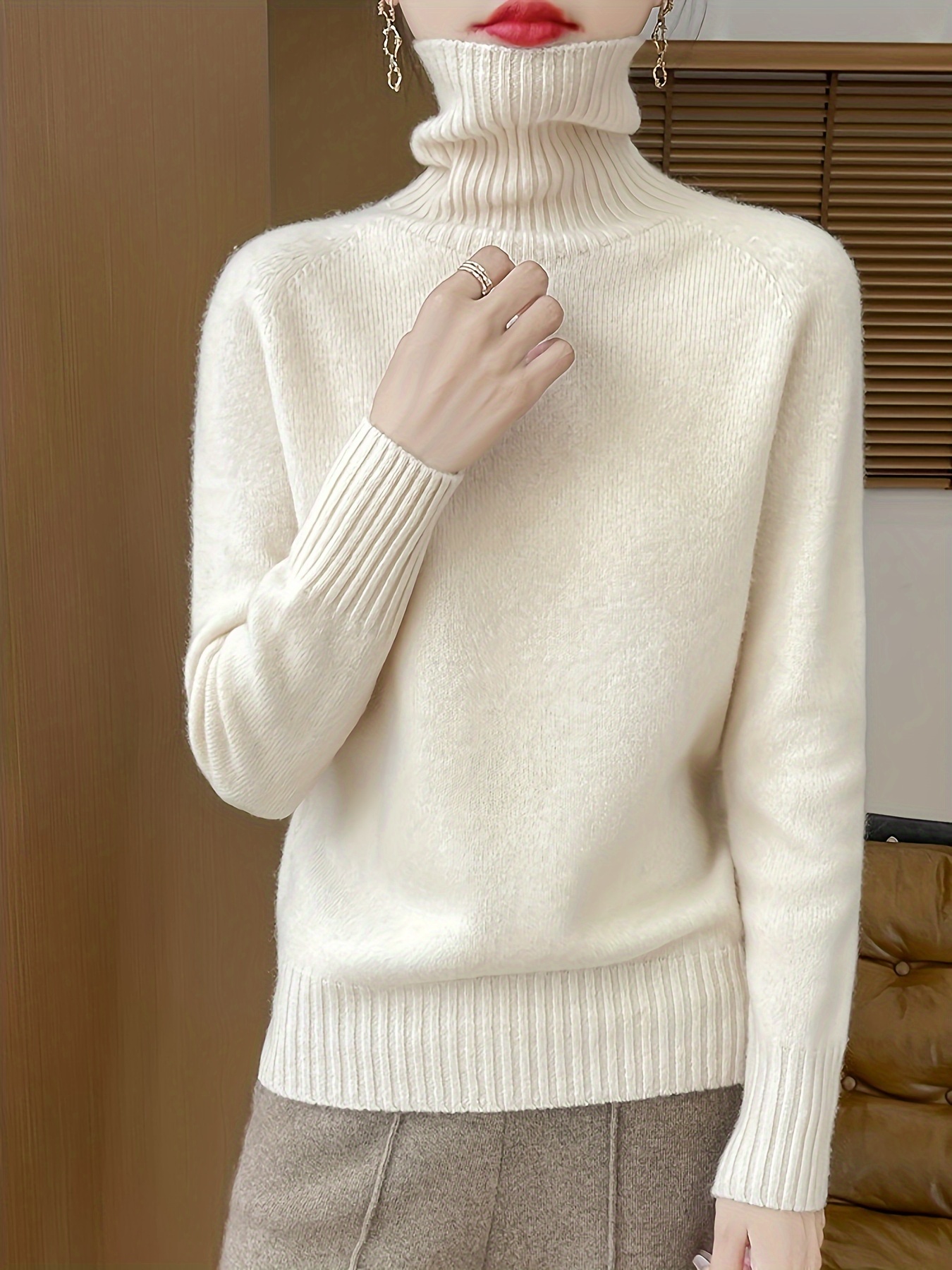 suéter cuello color sin costuras suéter lana Temu Dominican Republic